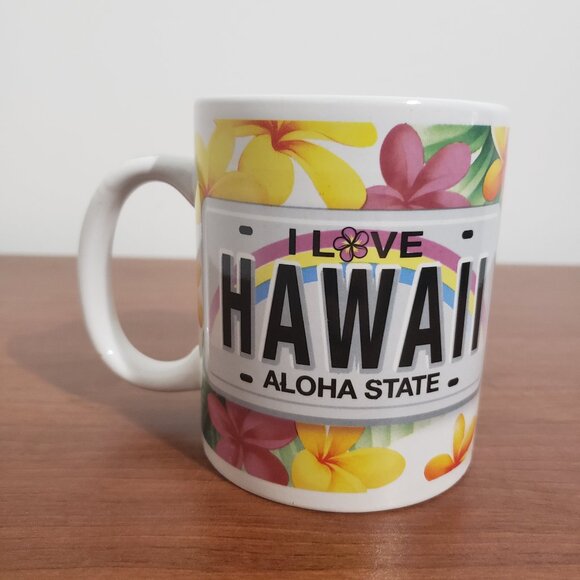 I Love Hawaii Coffee Mug Aloha State Floral License Plate Design ABC Store 2017 - Picture 4 of 6